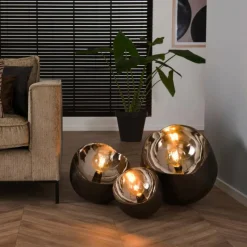 hofstein Lampe de table Mirror Nickel mat, Noir, 1 lumière* Lampes À Poser