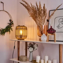 Style Boho-Chic-hofstein Lampe de table Mongolei Noir, 1 lumière