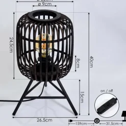 Style Boho-Chic-hofstein Lampe de table Mongolei Noir, 1 lumière