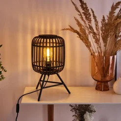 Style Boho-Chic-hofstein Lampe de table Mongolei Noir, 1 lumière