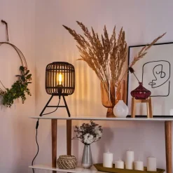 Style Boho-Chic-hofstein Lampe de table Mongolei Noir, 1 lumière