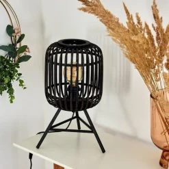 Style Boho-Chic-hofstein Lampe de table Mongolei Noir, 1 lumière