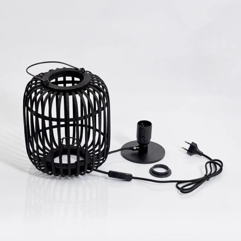 Style Boho-Chic-hofstein Lampe de table Mongolei Noir, 1 lumière