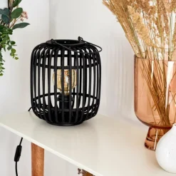 Style Boho-Chic-hofstein Lampe de table Mongolei Noir, 1 lumière