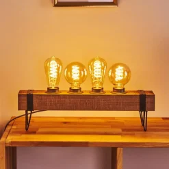 Lampes Vintages & Rétros-hofstein Lampe de table Montgomery Bois clair, Noir, 4 lumières