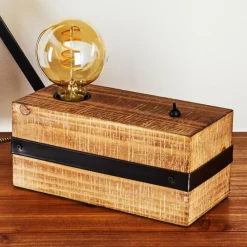 Lampes Industrielles-hofstein Lampe de table Montgomery Bois foncé, Noir, 1 lumière