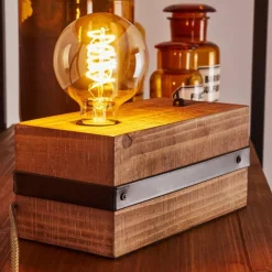 Lampes Industrielles-hofstein Lampe de table Montgomery Bois foncé, Noir, 1 lumière