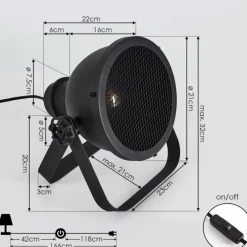 Lampes Industrielles-hofstein Lampe de table Oghu Noir, 1 lumière