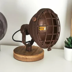 Lampes Industrielles-hofstein Lampe de table Onsala Bois foncé, Rouille, 1 lumière