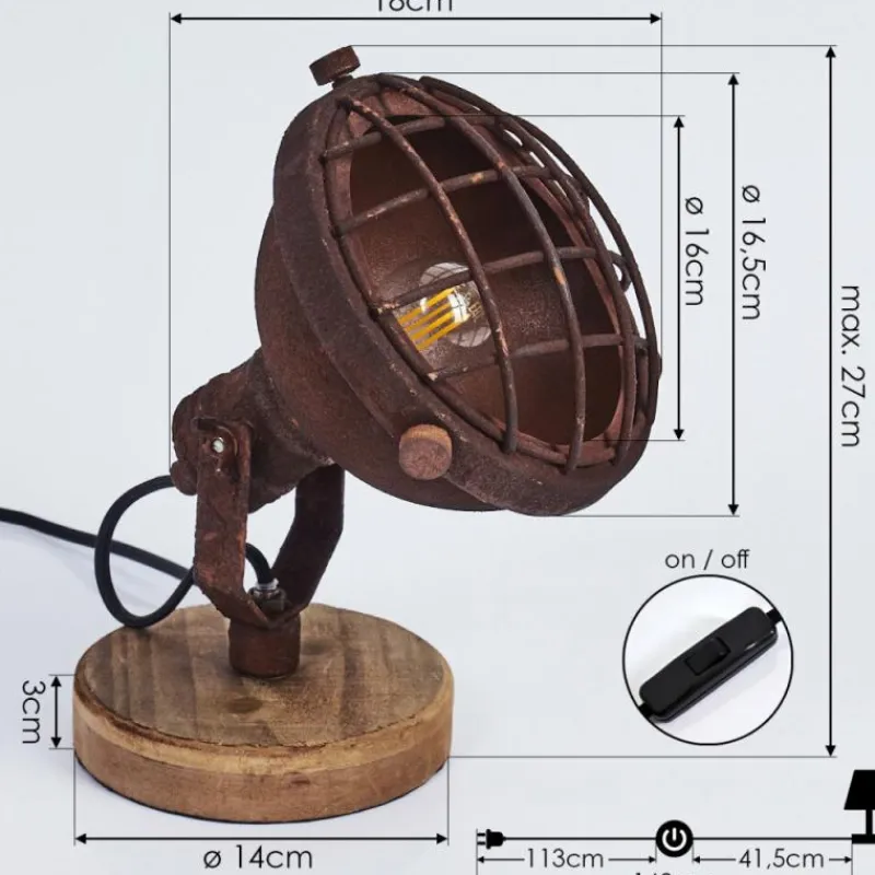 Lampes Industrielles-hofstein Lampe de table Onsala Bois foncé, Rouille, 1 lumière