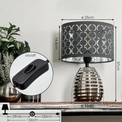 Lampes En Tissu-hofstein Lampe de table Osorno Chrome, Noir, 1 lumière