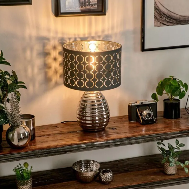 Lampes En Tissu-hofstein Lampe de table Osorno Chrome, Noir, 1 lumière