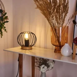 hofstein Lampe de table Refresco Bois foncé, Noir, 1 lumière