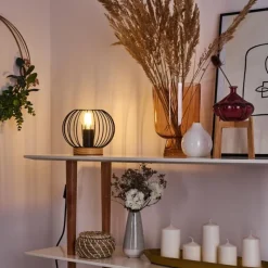 hofstein Lampe de table Refresco Bois foncé, Noir, 1 lumière