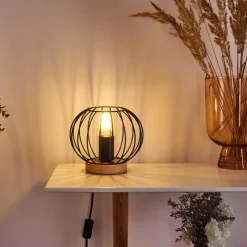 hofstein Lampe de table Refresco Bois foncé, Noir, 1 lumière