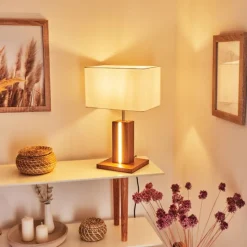 Lampes En Tissu-hofstein Lampe de table Sangineto Bois foncé, Nickel mat, Blanc, 2 lumières