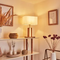 Lampes En Tissu-hofstein Lampe de table Sangineto Bois foncé, Nickel mat, Blanc, 2 lumières