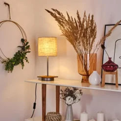 Lampes En Tissu-hofstein Lampe de table Shiburg Bois foncé, Argenté, 1 lumière