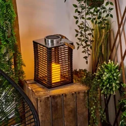 Luminaires Orientaux-hofstein Lampe de table solaire Emboque LED Brun, Écru, Nickel mat, Noir, 1 lumière