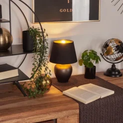 Lampes En Tissu-hofstein Lampe de table Tapona Brun foncé, Nickel mat, 1 lumière