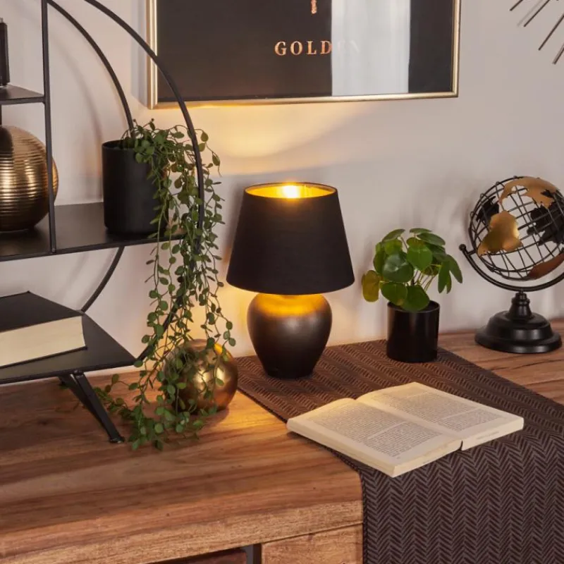 Lampes En Tissu-hofstein Lampe de table Tapona Brun foncé, Nickel mat, 1 lumière