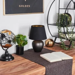 Lampes En Tissu-hofstein Lampe de table Tapona Brun foncé, Nickel mat, 1 lumière