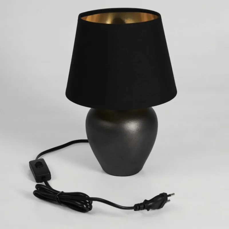 Lampes En Tissu-hofstein Lampe de table Tapona Brun foncé, Nickel mat, 1 lumière