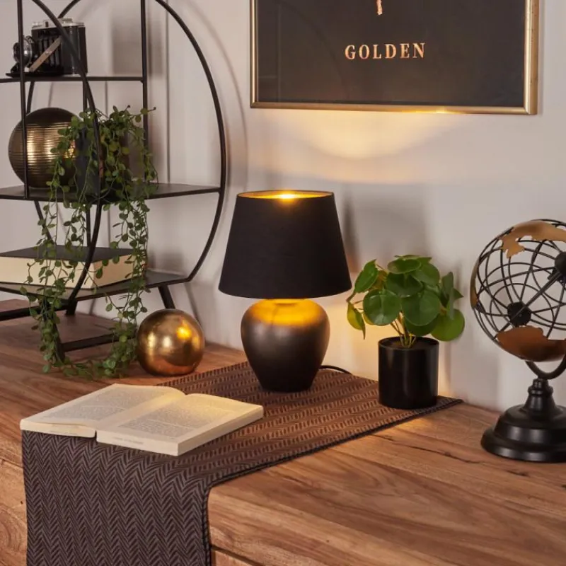 Lampes En Tissu-hofstein Lampe de table Tapona Brun foncé, Nickel mat, 1 lumière