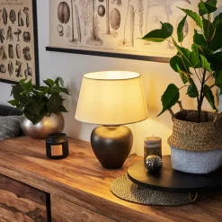 Lampes En Tissu-hofstein Lampe de table Tapona Brun foncé, Nickel mat, 1 lumière