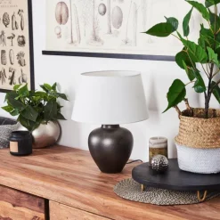 Lampes En Tissu-hofstein Lampe de table Tapona Brun foncé, Nickel mat, 1 lumière