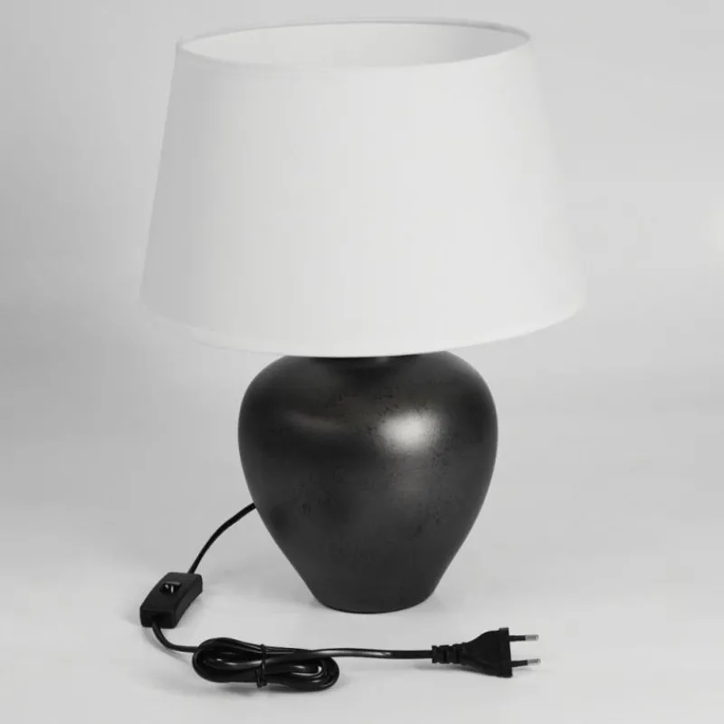 Lampes En Tissu-hofstein Lampe de table Tapona Brun foncé, Nickel mat, 1 lumière