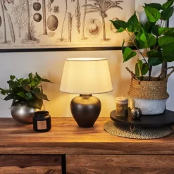 Lampes En Tissu-hofstein Lampe de table Tapona Brun foncé, Nickel mat, 1 lumière