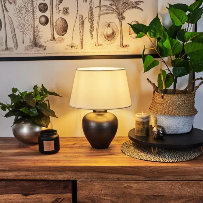 Lampes En Tissu-hofstein Lampe de table Tapona Brun foncé, Nickel mat, 1 lumière