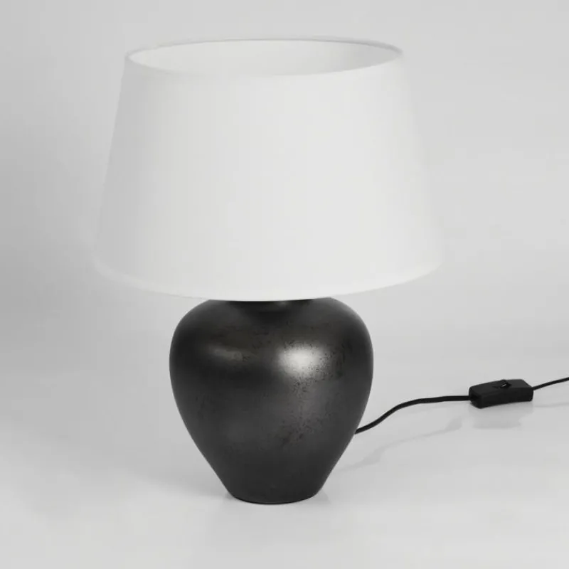 Lampes En Tissu-hofstein Lampe de table Tapona Brun foncé, Nickel mat, 1 lumière