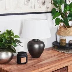 Lampes En Tissu-hofstein Lampe de table Tapona Brun foncé, Nickel mat, 1 lumière