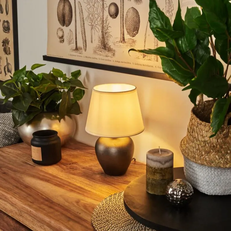 Lampes En Tissu-hofstein Lampe de table Tapona Brun foncé, Nickel mat, 1 lumière