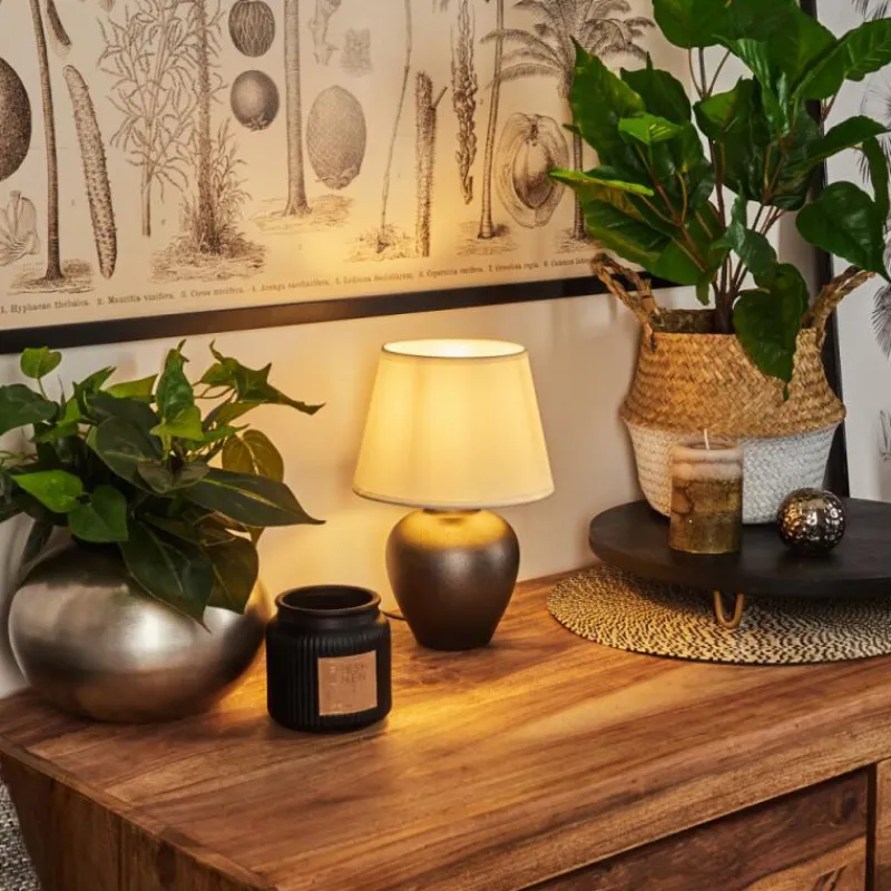 Lampes En Tissu-hofstein Lampe de table Tapona Brun foncé, Nickel mat, 1 lumière