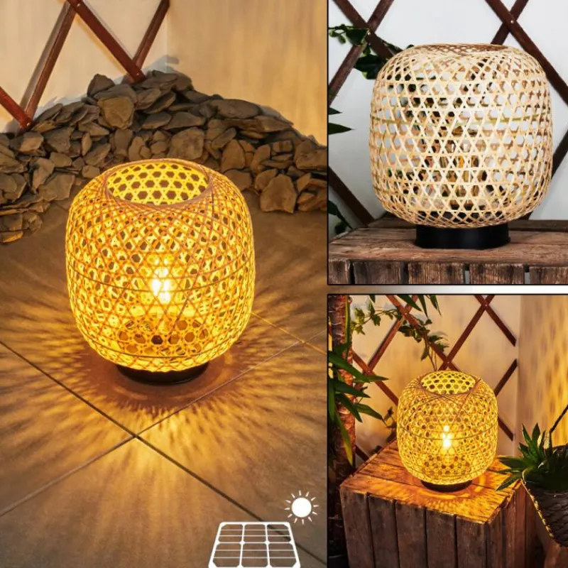 Style Boho-Chic-hofstein lampe solaire Conneaut LED Bois clair, Noir, 1 lumière
