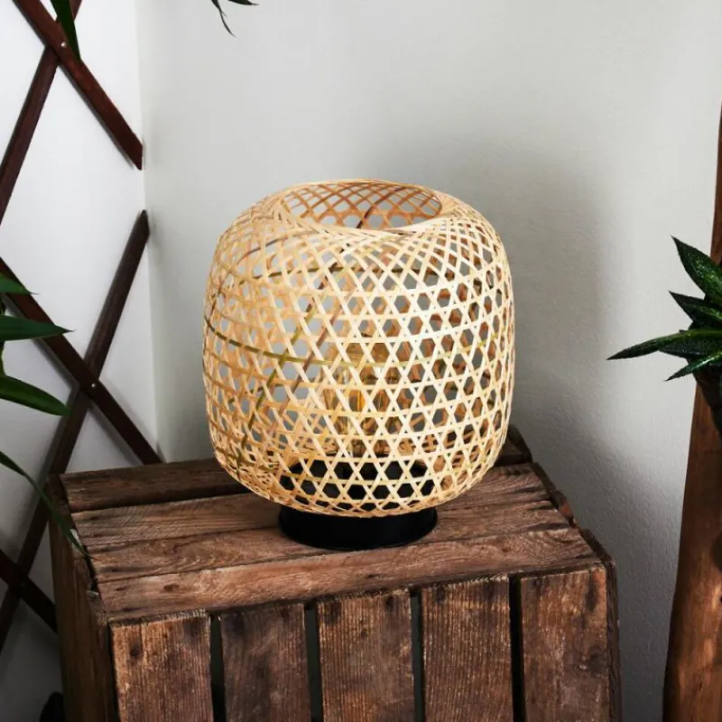 Style Boho-Chic-hofstein lampe solaire Conneaut LED Bois clair, Noir, 1 lumière