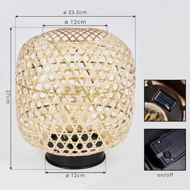 Style Boho-Chic-hofstein lampe solaire Conneaut LED Bois clair, Noir, 1 lumière