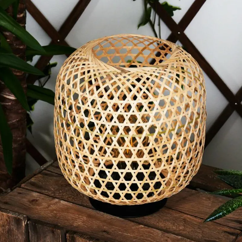 Style Boho-Chic-hofstein lampe solaire Conneaut LED Bois clair, Noir, 1 lumière