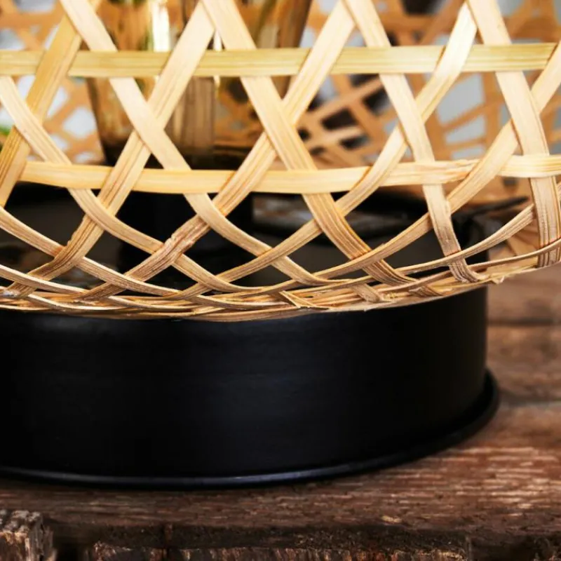 Style Boho-Chic-hofstein lampe solaire Conneaut LED Bois clair, Noir, 1 lumière