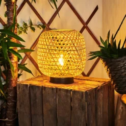 Style Boho-Chic-hofstein lampe solaire Conneaut LED Bois clair, Noir, 1 lumière