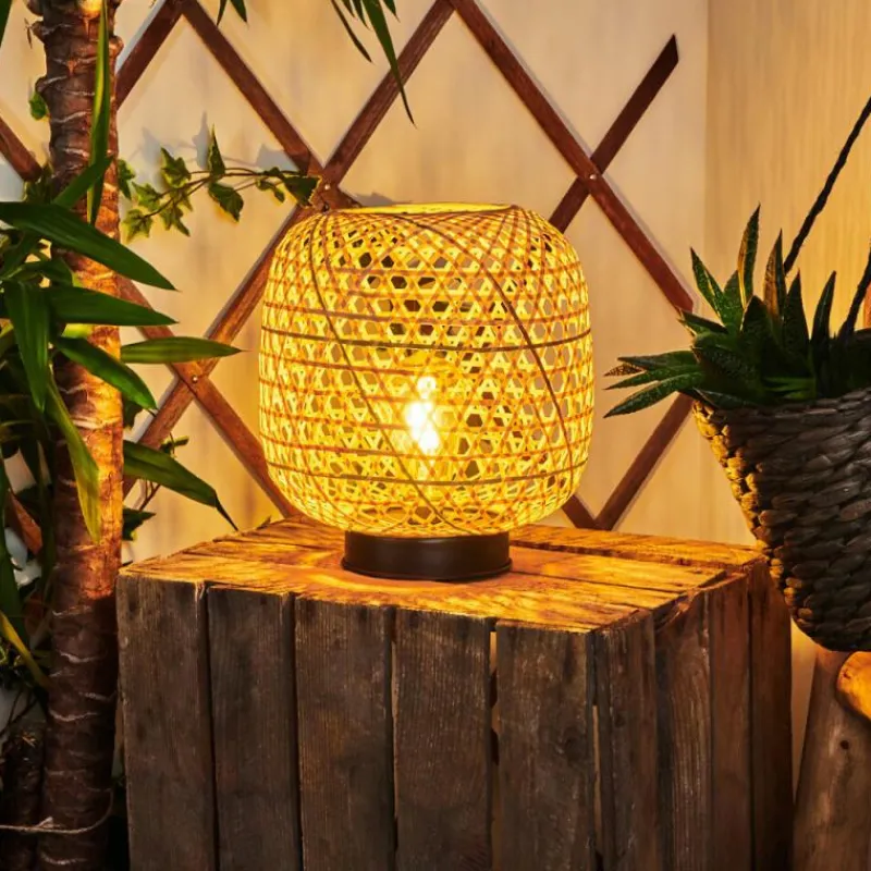 Style Boho-Chic-hofstein lampe solaire Conneaut LED Bois clair, Noir, 1 lumière