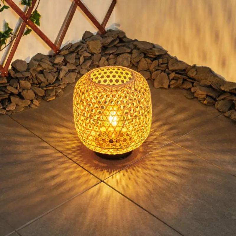 Style Boho-Chic-hofstein lampe solaire Conneaut LED Bois clair, Noir, 1 lumière