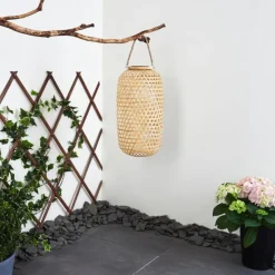 Style Boho-Chic-hofstein lampe solaire Conneaut LED Brun, Bois clair, 1 lumière