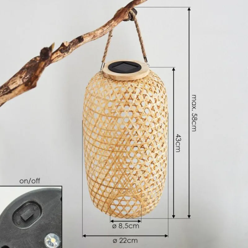 Style Boho-Chic-hofstein lampe solaire Conneaut LED Brun, Bois clair, 1 lumière