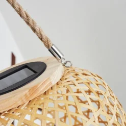 Style Boho-Chic-hofstein lampe solaire Conneaut LED Brun, Bois clair, 1 lumière