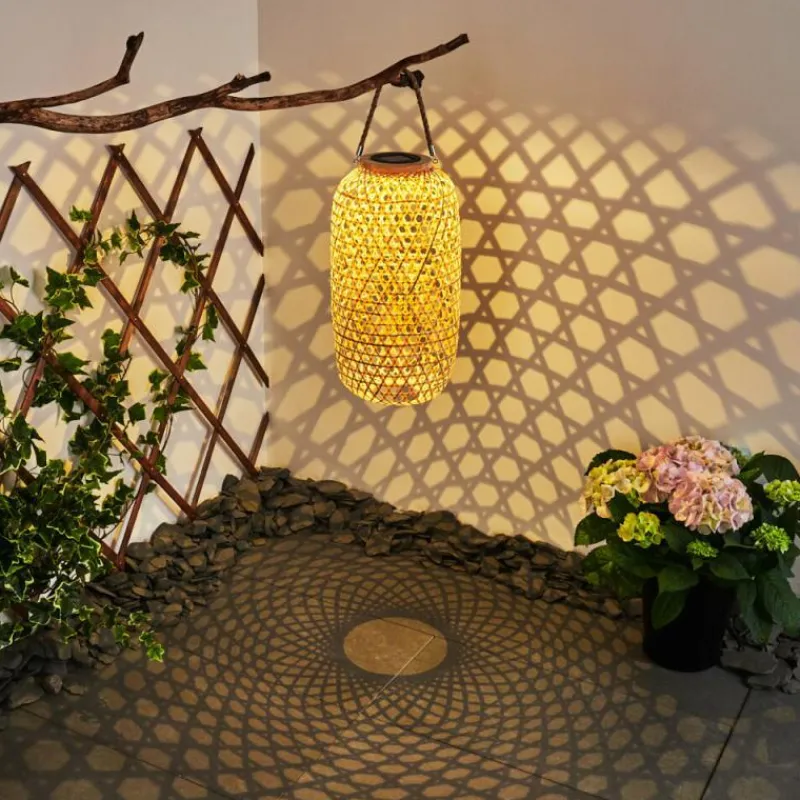 Style Boho-Chic-hofstein lampe solaire Conneaut LED Brun, Bois clair, 1 lumière