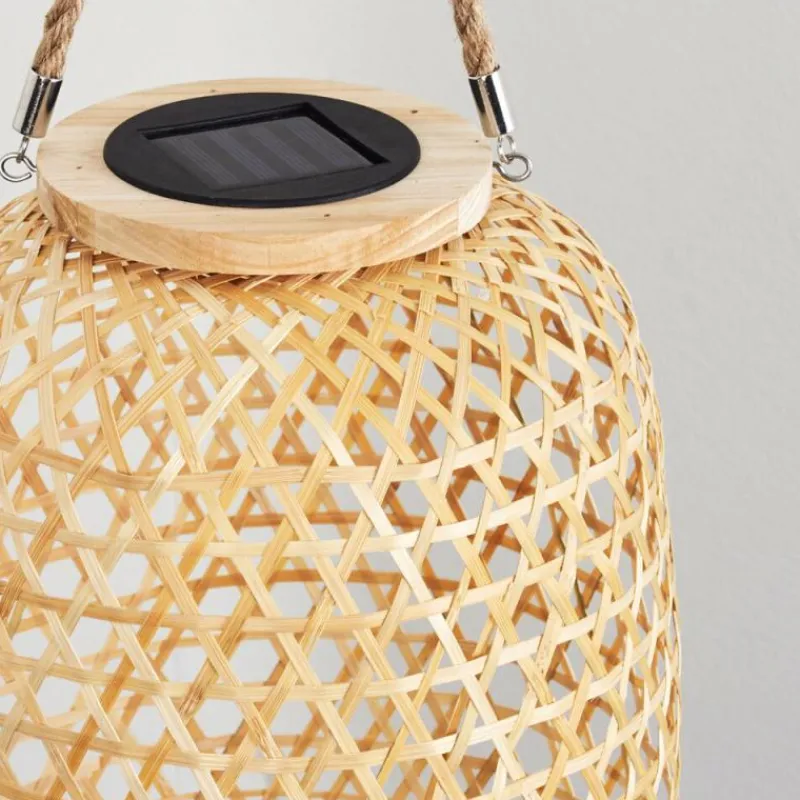 Style Boho-Chic-hofstein lampe solaire Conneaut LED Brun, Bois clair, 1 lumière